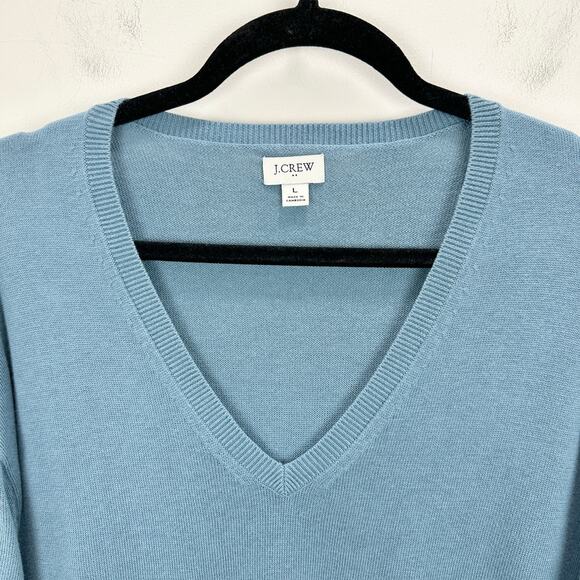 J.Crew V Neck Sweater Pullover Cotton Blend Relaxed Long Sleeve Seaside Blue L - Picture 5 of 10